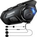 Motorcycle Helmet Bluetooth Headset, 10 Way 2KM Helmet Communication System, Multitasking Audio Motorcycle Intercom, 2 Mics&40mm Speaker, 2 Pack (Black)