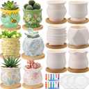Leitee 15pcs Flower Pots 3 Inch Paint Your Own Ceramic Pot Craft Kit Ready-to-Paint Small Succulent Pots Bulk with Drainage Hole Paint Set Mini Paintable Plant Vase for Spring Birthday DIY Gift