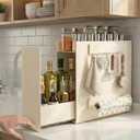 No Assembly Pull Out Spice Rack Countertop, Sliding Drawer for Tall Bottles, with Magnetic Panels with Paper Towel Holder and 4 Hooks