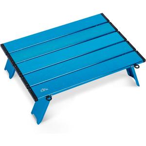 iClimb Ultralight Compact Mini Beach Picnic Folding Alu. Table with Carry Bag, Two Size (Blue - S) (Small)