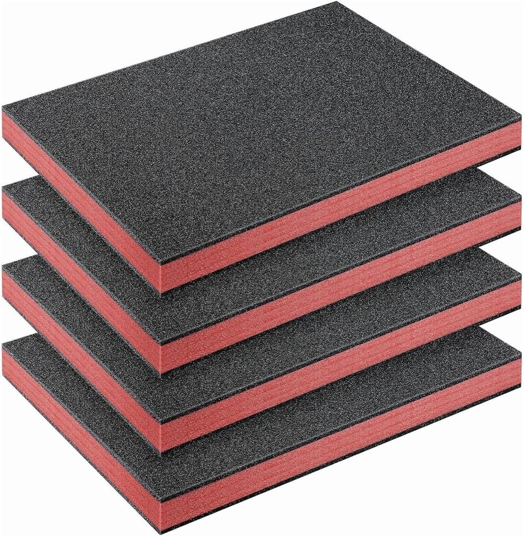 Outus 4 Pcs Cuttable Polyurethane Foam Pads Craft Foam Insert for Cases Packing Padding Camera Toolbox Storage(16 x 12 x 1.5 Inch,Red, Black)
