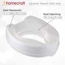 Homecraft Savanah Raised Toilet Seat with Lid, 2" Elevated Seat for Seniors, Universal Fit for Most Standard Toilets, Portable & Tool-Free, Seat Riser, Ergonomic Design, White