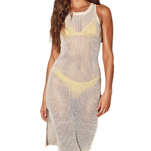 Crochet Cover Up for Swimwear Women Sleeveless Knit 2025 Summer Swimsuit Coverup Bikini Beach Dress Side Slit One Size