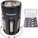 Automatic Coin Sorter 5-in-1 Coin Counter with Coin Wrappers, Sort Your Loose Change in Piggy Bank Coin Jar Quickly as Sorting Machine + Mini Coin Holder for Car Small & Portable for 96pcs