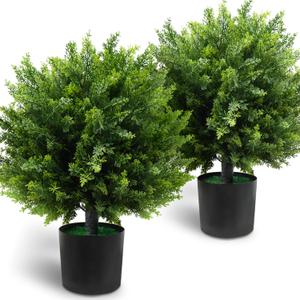 21-Inch Artificial Cedar Ball Trees (Set of Two)  Lifelike, UV-Resistant Decor for Indoor & Outdoor Use  Enhance Your Space with Vibrant Greenery