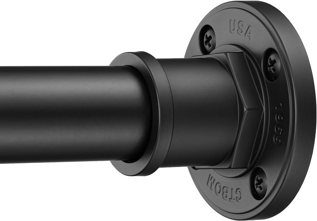 BRIOFOX Industrial Shower Curtain Rod - 2-in-1 Design Tension Curtain Rod - Never Rust Non-Slip 27 to 43 Inch Stainless Steel, Matte Black Window Curtain Rod (27-43 Inches)