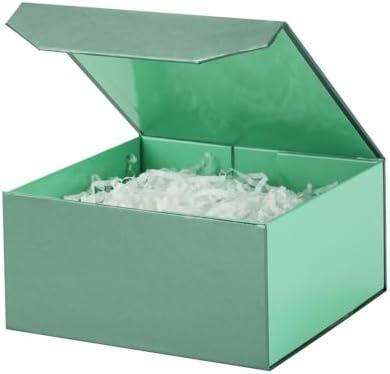 PACKGILO 6 Pcs Small Green Gift Box 6x6x3 Inch Magnetic Gift Box Small Magnetic Box with Crinkle Paper Green Small Gift Box with Shredded Paper Luxury Gift Boxes with Lids for Presents