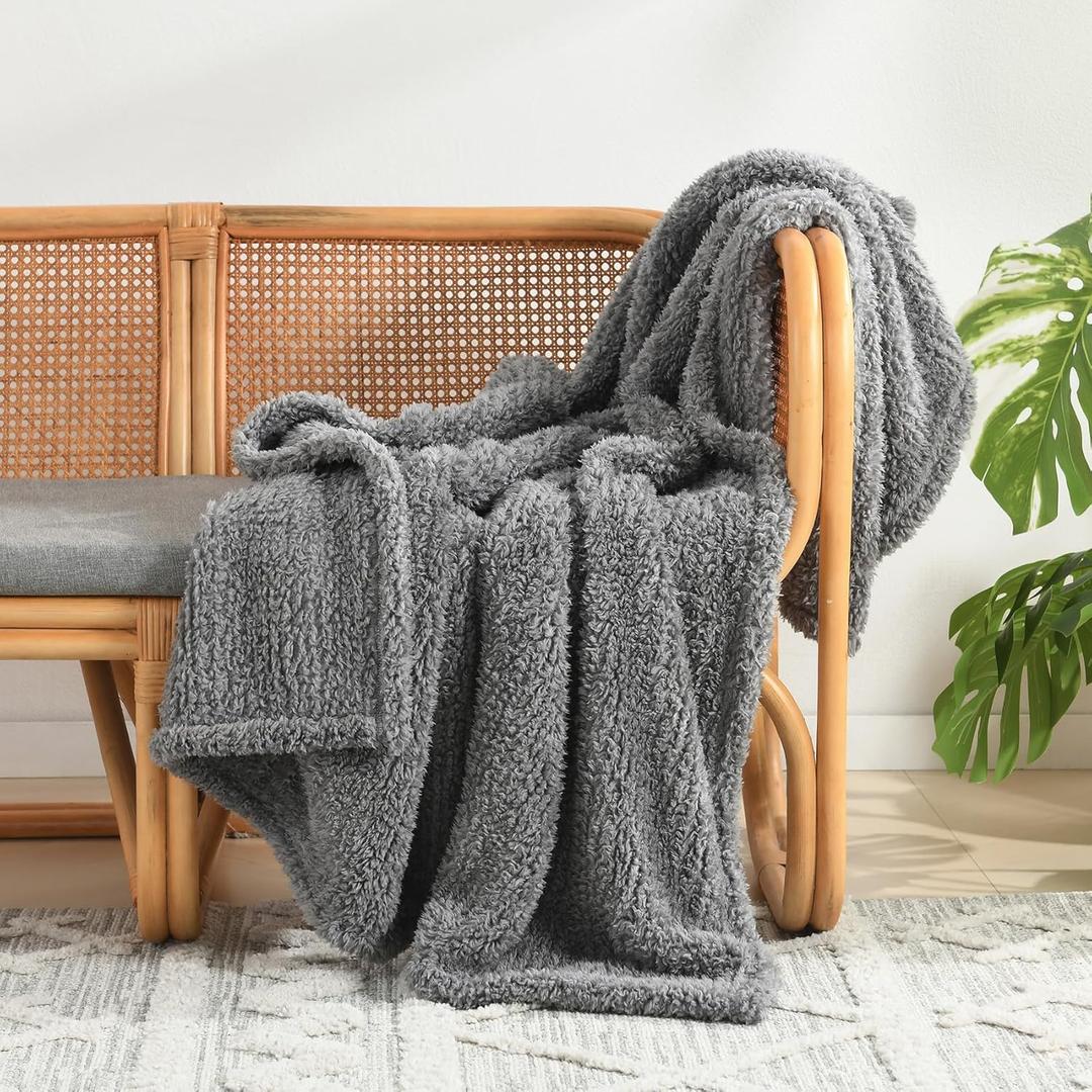 HORIMOTE HOME Ultra Soft Cozy Sherpa Throw Blanket, Grey Pattern Reversible, Light Weight Warm Decorative Boho Style Throw Blanket Cover for Sofa, Couch, Bedroom,Travel, Outdoor,60x80