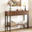 47.2" Entryway Table with Drawer and Storage, Narrow Console Table with Sliding Tambour Doors, Fluted Console Table Behind Couch for Hallway, Foyer, Living Room, Walnut, 220lbs Capacity, 47.2"Lx11.8"Wx31.5"H