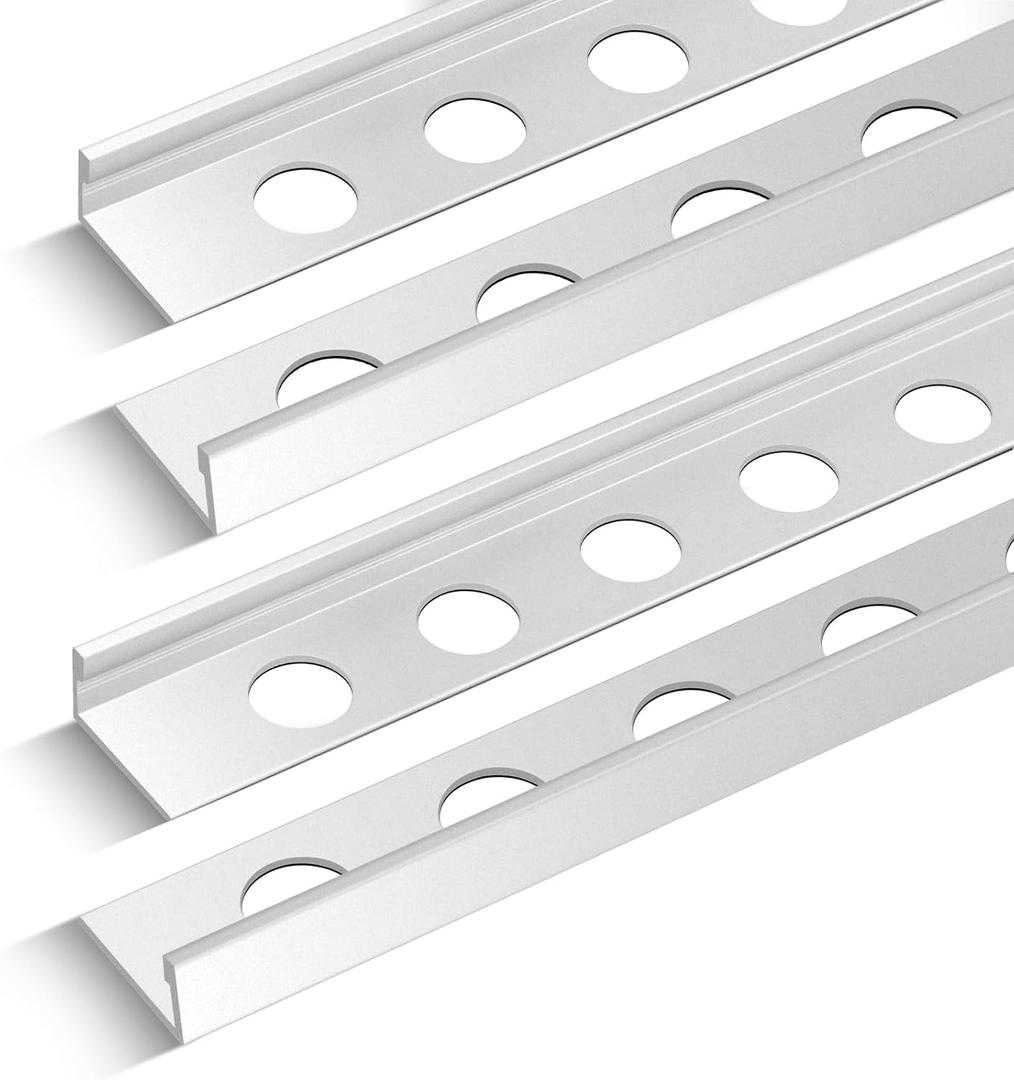 Blulu 4 Pcs Aluminum Tile Edge Trim L Shaped Corner Guard, Silver, 3/8 in.
90 Degree Angle Design, Pre-drilled Mounting Holes, Edging Strip for Backsplash Bathroom Kitchen Walls, Durable Finish