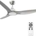 52 Inch Quiet DC Motor Ceiling Fan with Light Remote Control, Indoor 3 Blade Silver Modern Ceiling Fan for Bedroom Living Room Porch