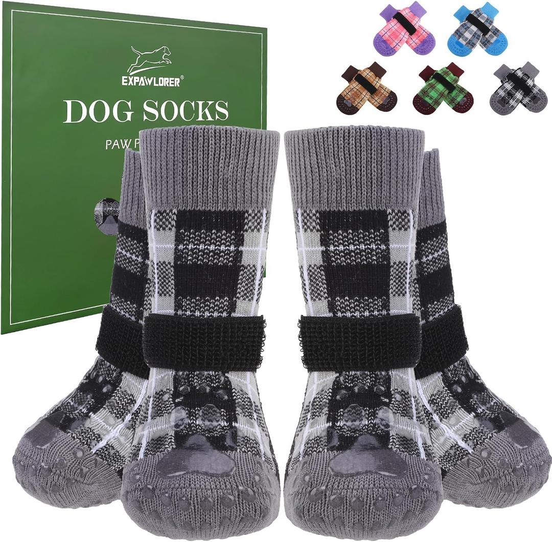 EXPAWLORER Dog Socks for Hardwood Floors, Dog Shoes for Winter, Dog Booties for Cold Pavement to Prevent Licking, Paw Protectors Strong Traction Control for Dogs,Black XL