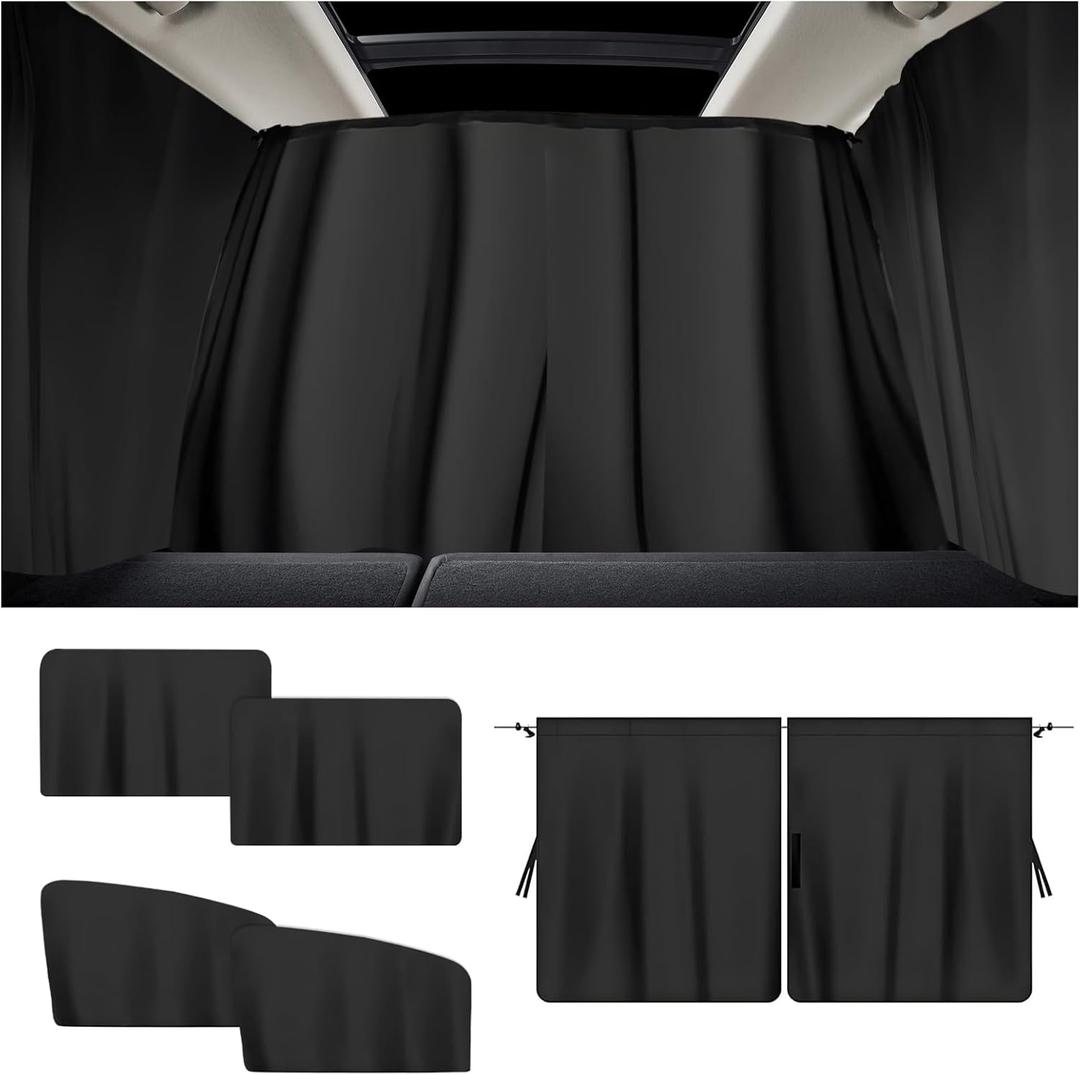 5PCS Car Window Shades,Auto Privacy Curtains with 4 Front&Rear Side Window Shade,98% Light Blocking Divider Curtain Baby Shades for Baby Sleeping Traveling Camping,Universal Car Accessories (Black)