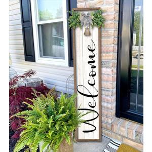 Welcome Sign for Front Porch Standing 45"X9" Large Outdoor Decor Rustic Vertical Leaner Wood Frame Porch Tall Welcome Signs for Farmhouse Outside Front Door Wall Decorations (Wood White)