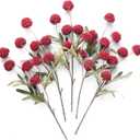 Floroom 5pcs Faux Silk Pompon Mum Artificial Flowers, Bulk Fake Mini Chrysanthemums with Stems for DIY Bouquet Centerpieces Wedding Fillers Arrangements Shower Decorations, Dark Red