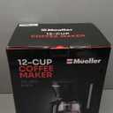 Mueller 12-Cup Drip Coffee Maker - Borosilicate Carafe, Auto-Off, Reusable Filter, Anti-Drip, Keep-Warm Function, Clear Water Level Window Coffee Machine, Kitchen Essentials & Accessories (Black)