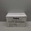 Festiva 350Pcs Rose Gold Plastic Plates - Clear Rose Gold Disposable Dinnerware Sets for 50Guests include 100 Plates 50 Cups 50Plastic Cutlery 50Napkins for Christmas Party&Wedding&Mother's Day