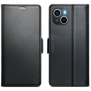 for iPhone 15 Case Wallet with RFID Blocking Card Holder, PU Leather Kickstand Protective Flip Phone Cover Fit for iPhone 15 6.1", Black