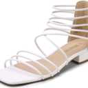 DREAM PAIRS Women's Summer Dressy Flat Sandals Girls Comfortable Gladiator Stappy Low Heel Sandals Shoes (10, White)