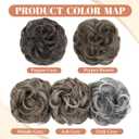 CJL HAIR 2PCS Messy Bun Hair Pieces Wavy Curly Synthetic Updo Chignon Fake Scrunchies Ponytail Extension for Women Pepper Grey