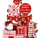 Spiareal 15 Pcs Valentine's Day Tiered Tray Decor Set Red Heart Love Wooden Signs Rustic Farmhouse Tray Signs Valentine Day Table Decorations for Romantic XOXO Home Kitchen Shelf Decor(Red, Pink)