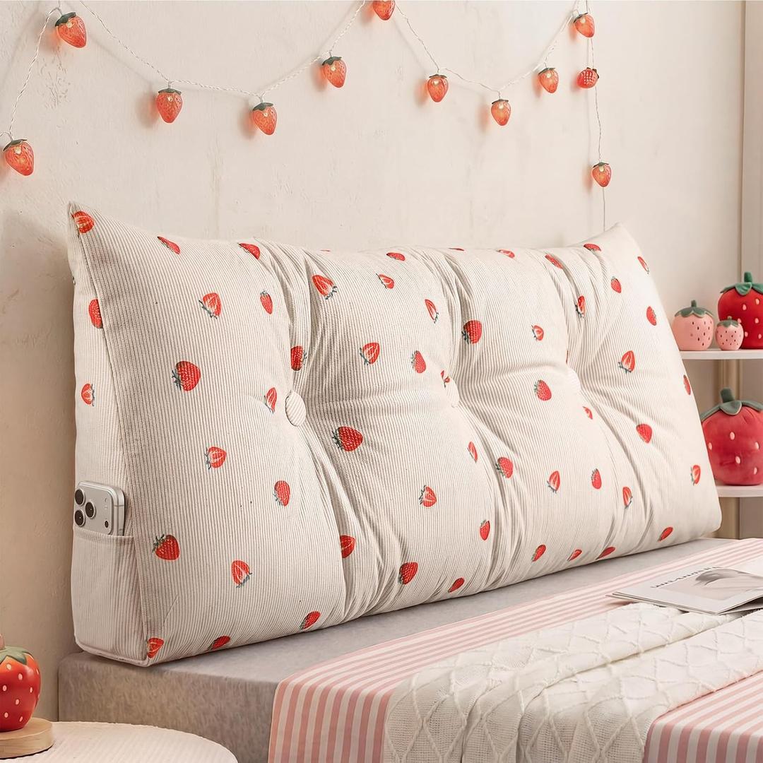 Corduroy Strawberry Triangular Headboard Pillow Twin XL for College Dorm