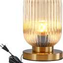 Bedside Table Lamp Mid Century Glass Table Lamps Modern Globe Table lamp Gold Desk lamp nightstand lamp with Amber Pumpkin Design with Ribbed Glass Shade for Bedroom Living Room Office