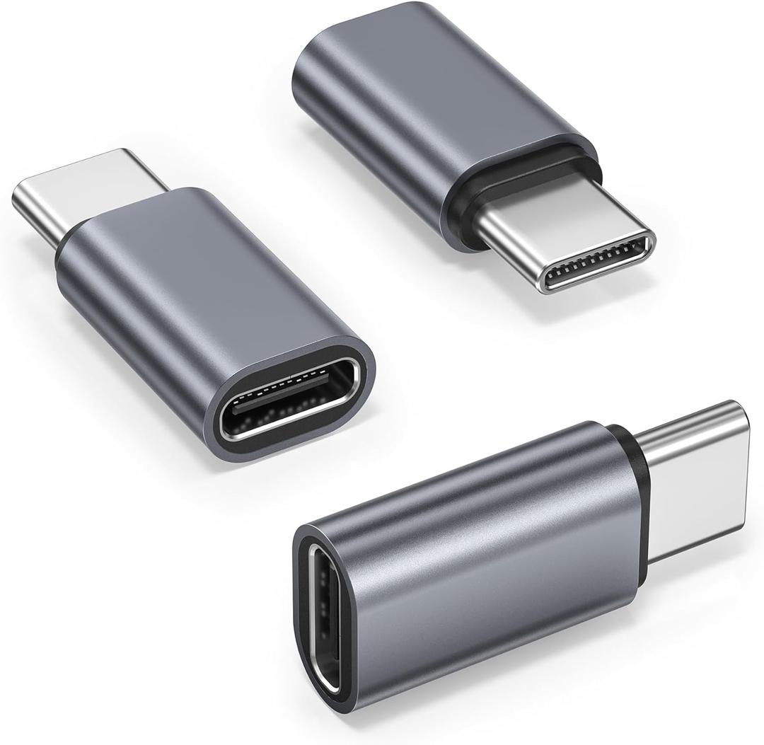 Basesailor USB Type C Extender Adapter 3Pack,100W PD USBC Male to Female Extension Converter,40Gbps USB4 Thunderbolt 4 3 Extended Connector for iPhone 17 16 Pro Max,MacBook,Otterbox Case,Samsung S25 (Straight-Gray)