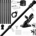 Anovo Flag Pole Kit- Stainless Steel 7 FT Flag Poles with1 Inch Metal 360 Rotating Flag Pole Rings Clip, Two-Position Flag Pole Holder Brackets Mounting for Outside House Outdoor Porch (7 FT - Black)