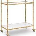 Signature Design by Ashley Plattfield Casual Antiqued 2-Tier Bar Cart with Casters, for Kitchen and Dining Room, Metallic & White