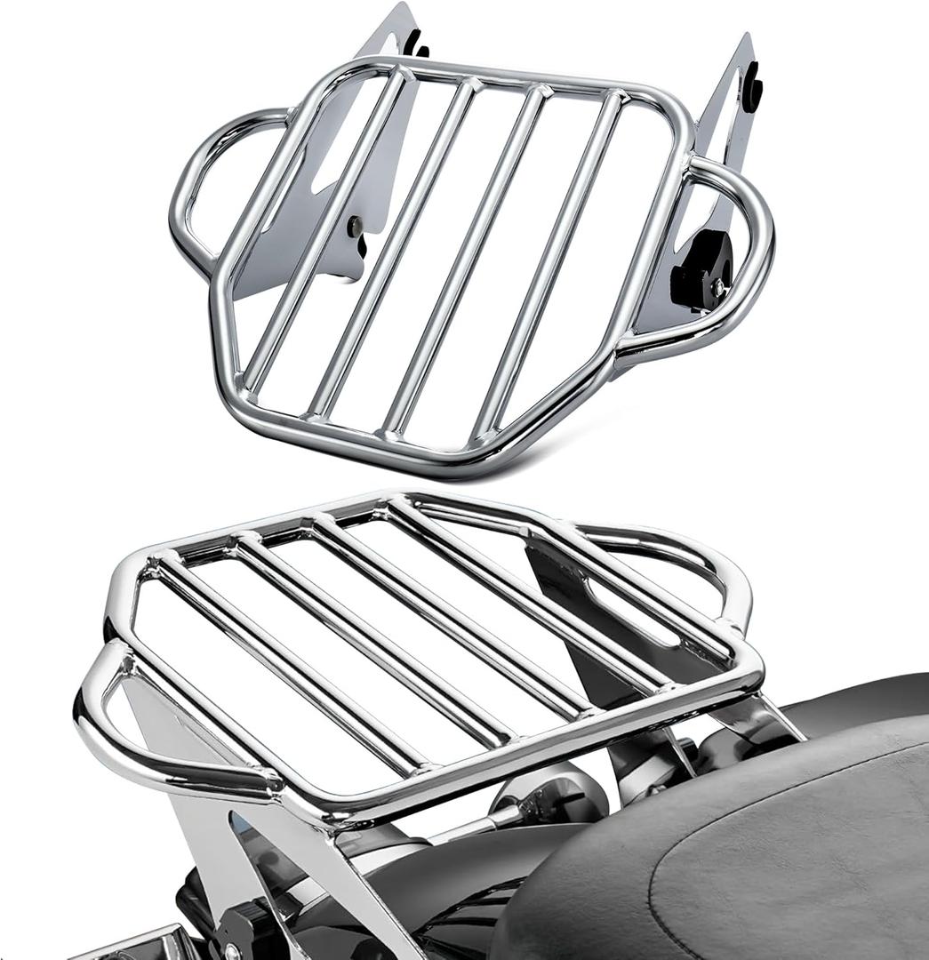 MoKitDora Detachable Two-Up Luggage Rack Mounting Rack Compatible with Harley Touring Road King Road Glide Street Glide Electra Glide 2009-up, Chrome