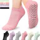 Muezna 6 Pairs Pilates Grip Socks for Women, Non Slip Yoga Socks with Grips, Grippy Socks for Barre, and Hospital (Medium, 6 Pairs-black/Beige/Pink/Green/Purple/Grey)
