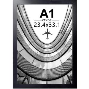 KTKDE A1 Picture Frame,23.4x33 Poster Frame Black Woodgrain, Vertical & Horizontal Wall Hanging Large picture frames for Photos, Posters & Art Prints, A1-1Pack