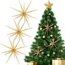 Syhood 6 Pcs Glitter Starburst Star New Year Ornaments 8 Inch Exploding Glitter Starburst Bethlehem Star Hanging Tree Ornaments Tabletop 3D Decor New Year Holiday Party(Gold,Classic)