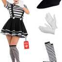 fun shack Mime Costume for Women, French Mime Costume Women, Mime Costume Adult, Mime Halloween Costumes for Women (X-Large)