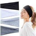 Hexchasty 4pcs Headbands for Women Thick Wide Cloth Fabric Stretchy Headbands Fashion Cute Soft Hair bands for Women's Hair Workout Head bands for Yoga Sports Running Black Grey White, 2 Pack