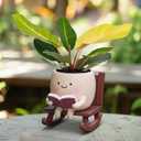 Smiley Face Planter Pot, Cute Rocking Chair Plant Pots for Indoor Outdoor, Unique Funny Reading Flower Pot with Drainage Hole, Succulents Plant Gifts for Mother's Day, Birthday, Christmas