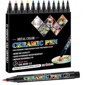 Permanent Marke Ceramics Pens 12 Colors Porcelain Paint Brush Pen for Both Glazed and Unglazed Ceramics Christmas Decoration Wine Markers for Adults