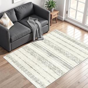 Miukiki 4x6 Area Rug for Living Room Moroccan Washable Rugs Non Slip Indoor Floor Carpet Foldable Large Soft Area Rug for Dining Room Bedroom with Low Pile(Grey,4'x6')