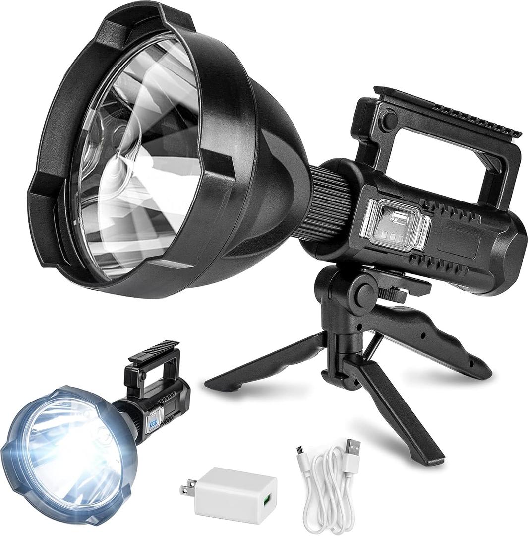 Super Bright Rechargeable Spotlight,Handheld Tactical Flashlight 4 Modes High Power Portable Waterproof Searchlight for Outdoor Tripod Adpater and USB Cable Included (P50 Medium Size)