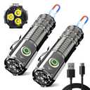 Wind&Moon Mini LED Flashlight Rechargeable, Small Bright High Lumens Powerful Pocket Flashlights with Clip, 5 Modes,Tactical Magnetic EDC Flash Light for Home,Car,Outdoor,Hiking, Emergency (2 Pack)