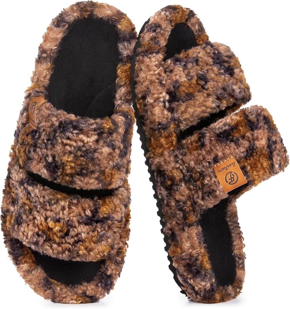 EverFoams Womens Fuzzy Open-toe Slippers Soft Comfy Memory Foam Indoor House Shoes, Size 7-8