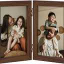 decorUhome Double 4x6 Picture Frame Vertical, Engineered Wood Bifold Photo Frame with Plexiglass for Tabletop Display, 4x6, Brown