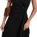 Happy Sailed Midi Dresses for Women Date Night Summer Sleeveless Empire Ruched Waisted Slim Fit Irregular Hem Flared A-Line High Low Cocktail Party Dress Black, X-Large