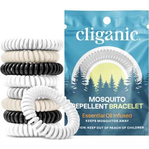 Cliganic 8 Pack Mosquito Repellent Bracelets for Adults & Kids (Neutral Colors) - Natural DEET-Free Bands, Individually Wrapped