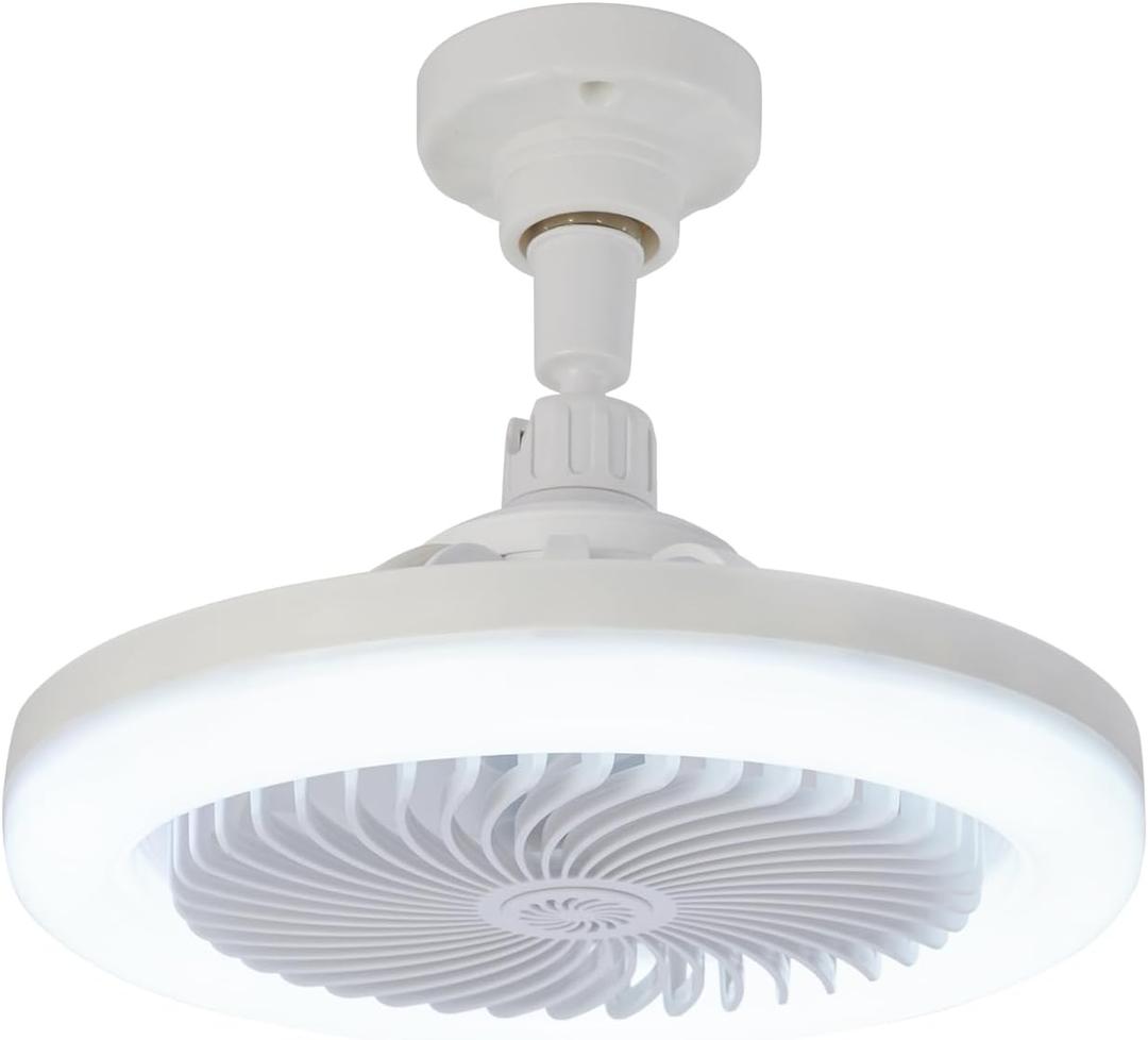 Small Ceiling Fan with Lights and Remote, 10" Socket Fan Light for E26/E27 Sockets, 3 Speeds, 3 Color Temperatures, Dimmable LED Screw in Ceiling Fan for Bedroom Bathroom Garage Kitchen