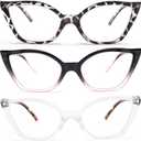 DXYXYO Cat Eye Reading Glasses for Women 3 Pack Anti Blue Light Computer Readers Stylish Retro with Spring Hinge +1.00