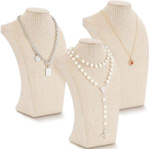 Kigley 3 Pcs Linen Jewelry Display Bust Necklace Display Stand Necklace Mannequin Holder for Jewelry Selling Trade Shows (11.42 x 6.89 Inch, Beige)