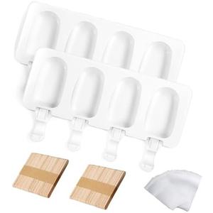 2 Larger Cakesicle Molds Silicone with 100 Wooden Sticks & 100 Parcel Bags, Silicone Popsicles Molds, Cake Pop Mold, Ice Pop Mold 4 Cavities DIY Ice Cream Mold
