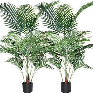 Fopamtri Artificial Areca Palm Plant 4.6 Feet Fake Palm Tree with 15 Trunks Faux Tree for Indoor Outdoor Modern Decor Feaux Dypsis Lutescens Plants in Pot for Home Office Housewarming Gift, 2 Pack